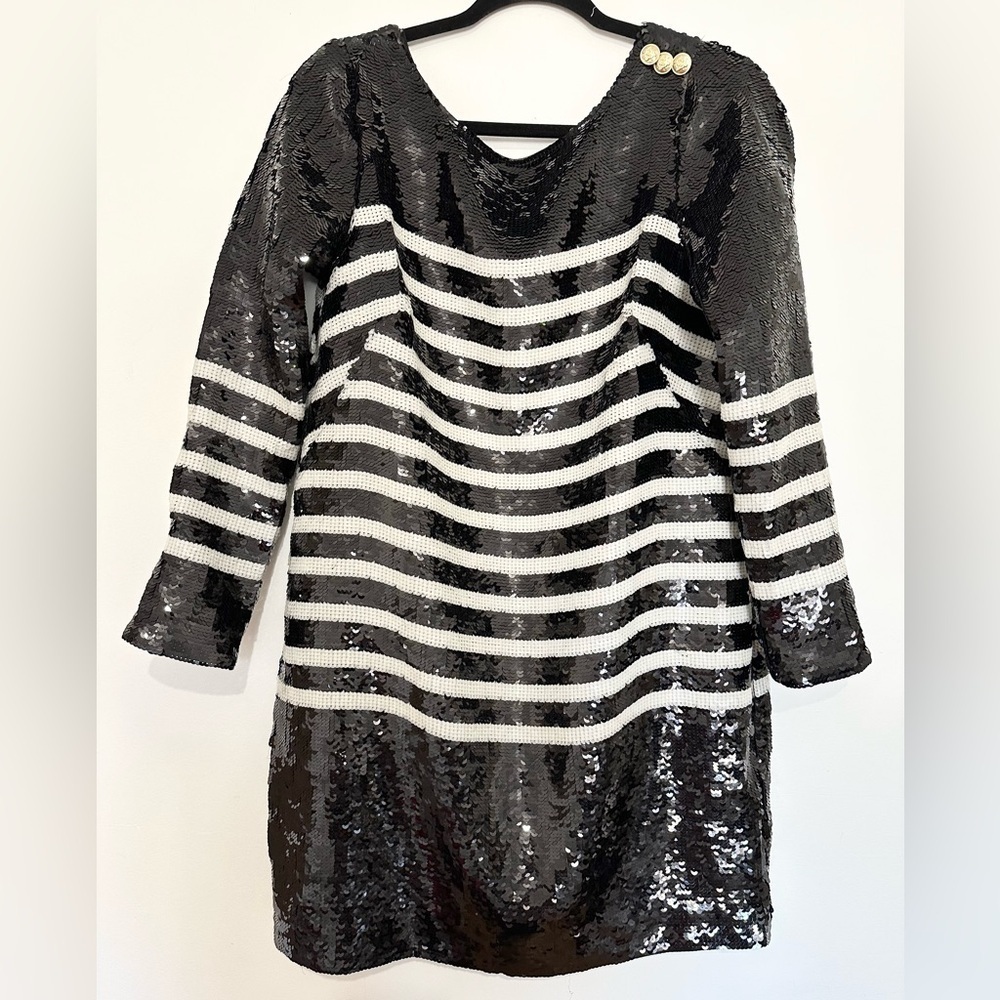 J crew sequin mini dress size XS stripes nautical quiet luxury contemporary